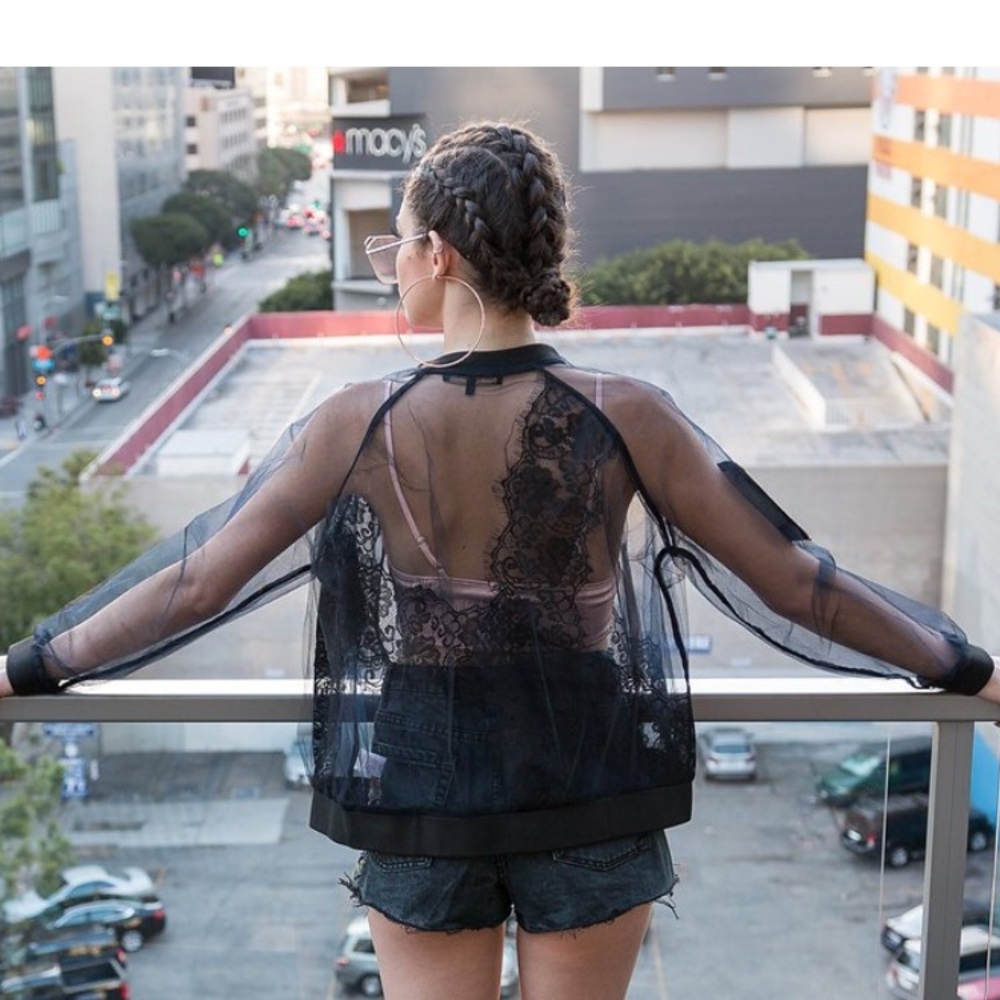 Sheer navy bomber jacket