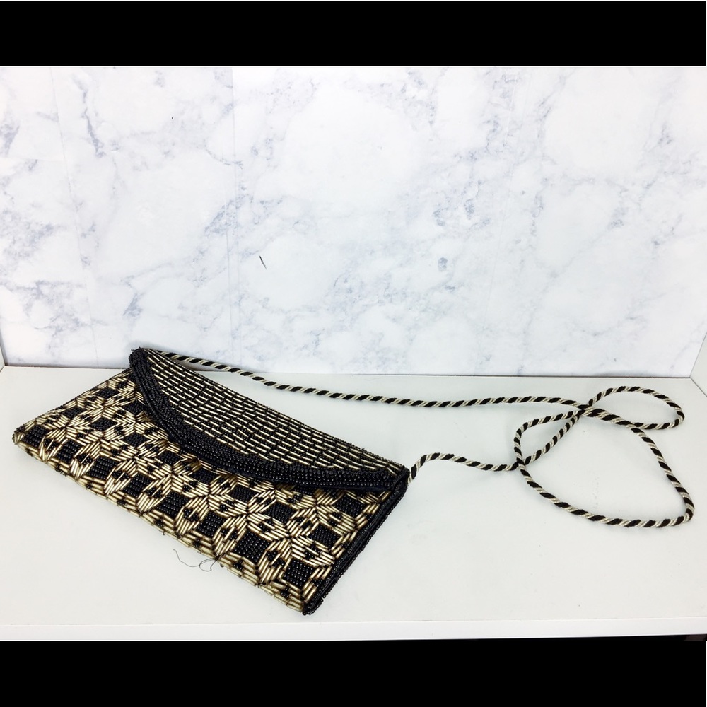 Hand Made Beaded Gold & Black Clutch