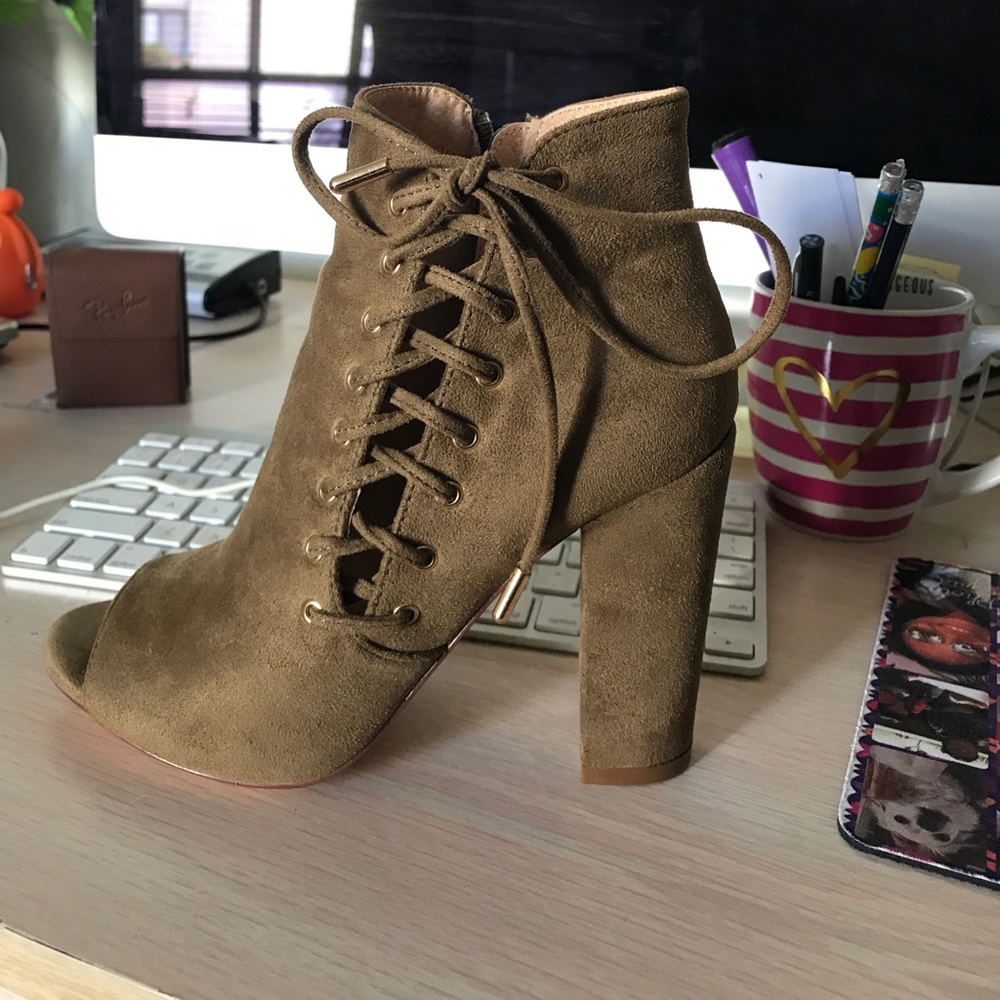 💧LAST/1💧SideCorset Lace-Up Chunky Heeled PeepToe - Picture 3 of 5