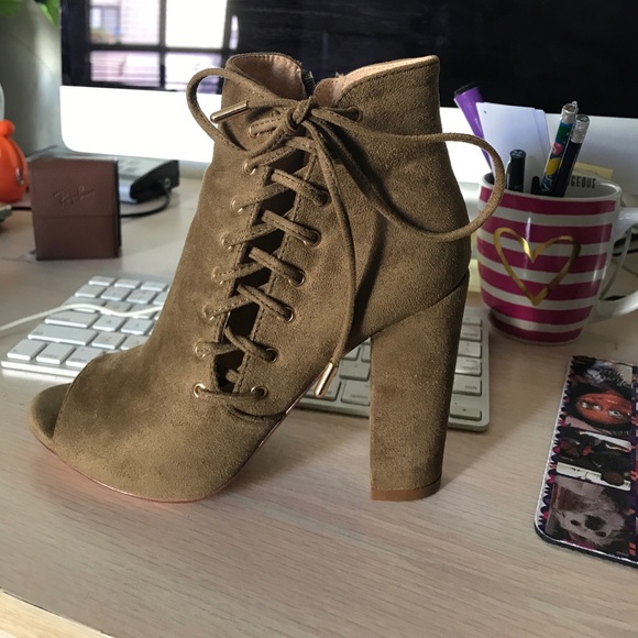 💧LAST/1💧SideCorset Lace-Up Chunky Heeled PeepToe - Picture 3 of 5