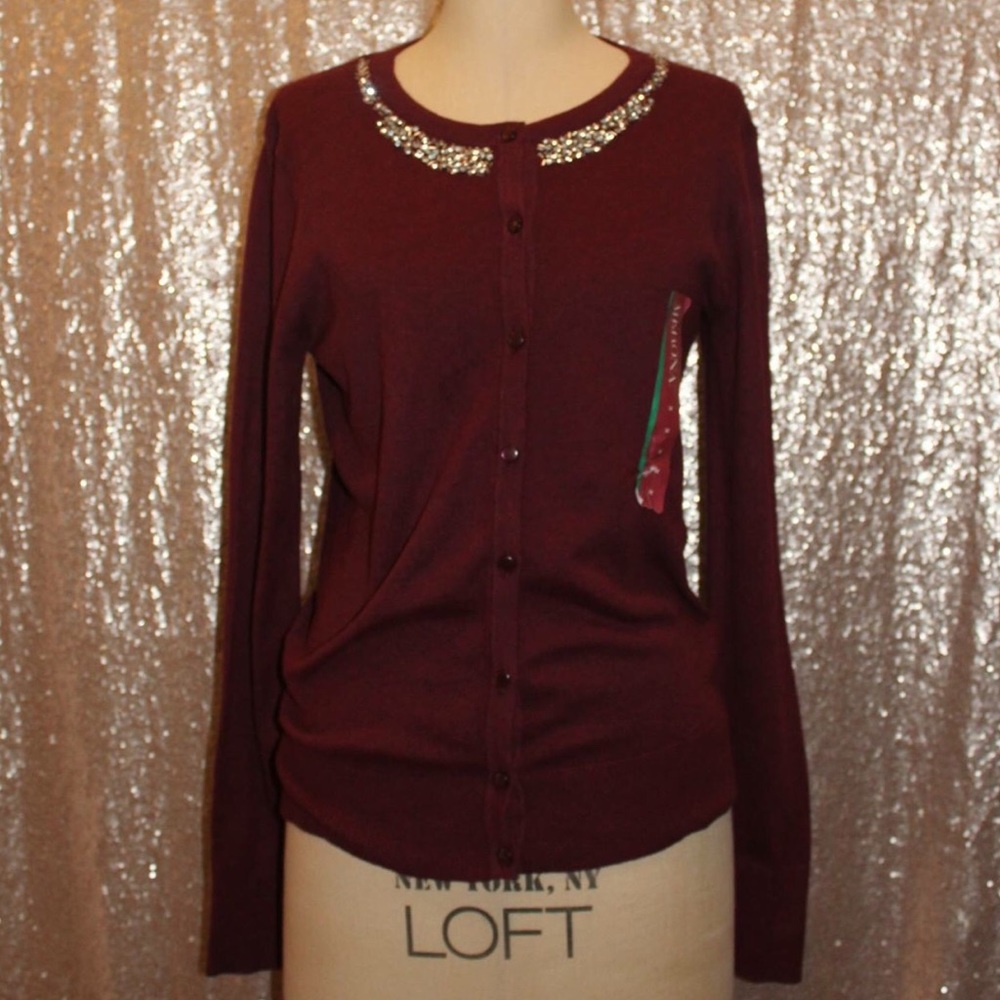 (NWT) Maroon sequin button up sweater