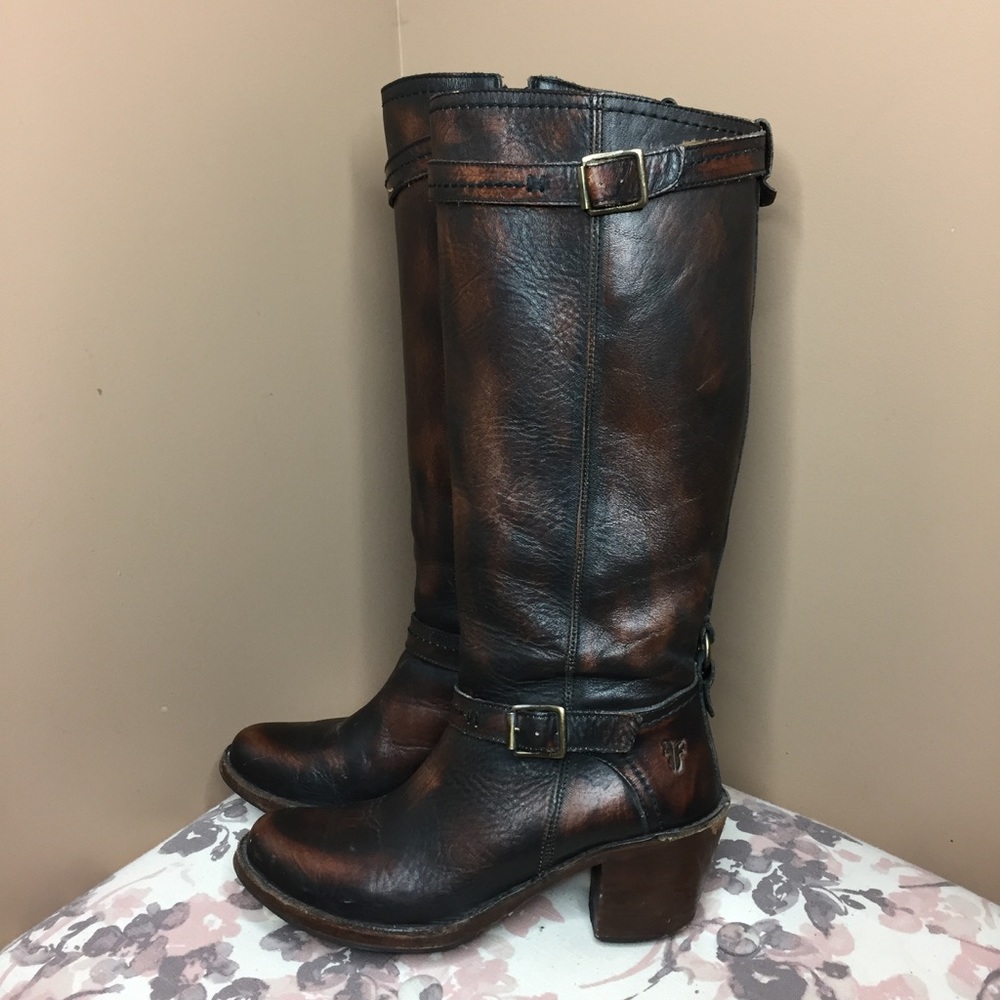 Frye Brown Leather Boots High Heeled Tall Boots
