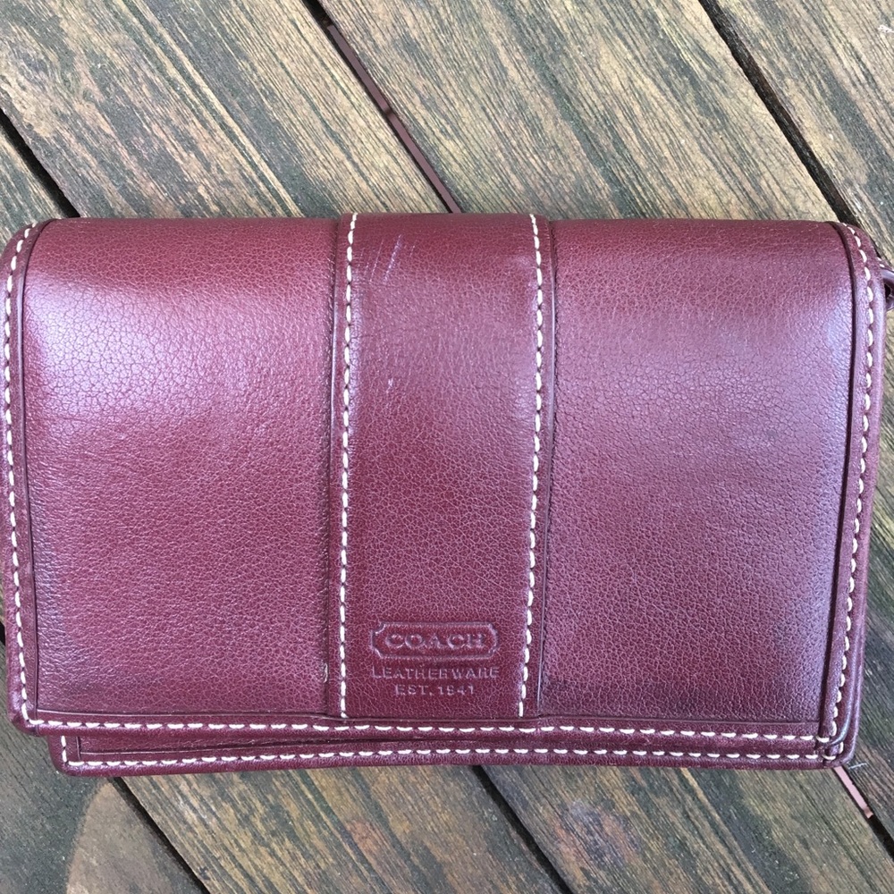 Burgundy leather Coach keychain wallet