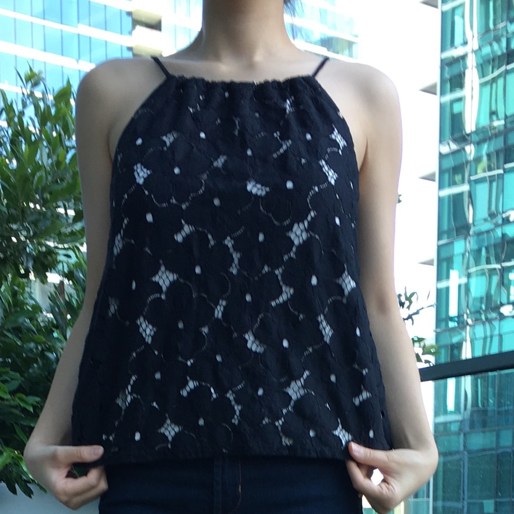 Lace anthropologie black and nude top