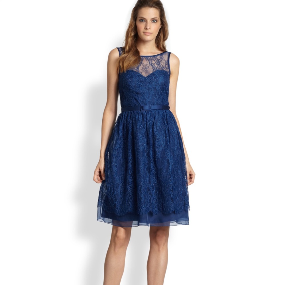 NWOT Blue, lace, belted Dress