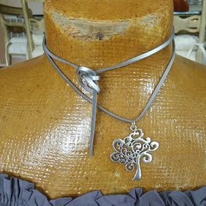 Pretty TREE OF LIFE carved Silver pendant Velvet