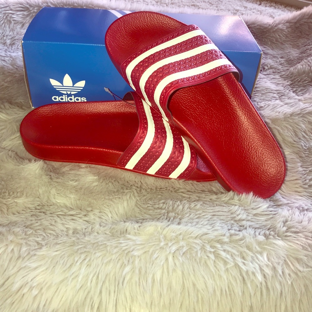 NWT Red and White Adidas Adilette Sandals