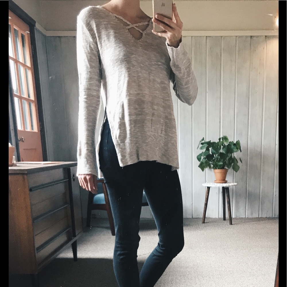 Francesca's Tan Crossneck Sweater Size S