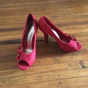 Red peep toe heels