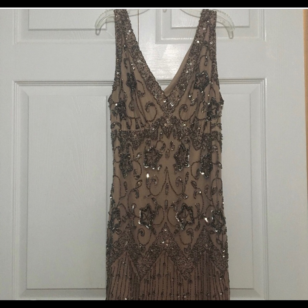 Pisarro night beaded nude and grey dress