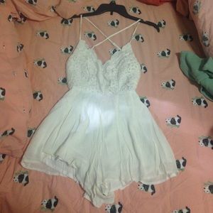 Backless white lace romper