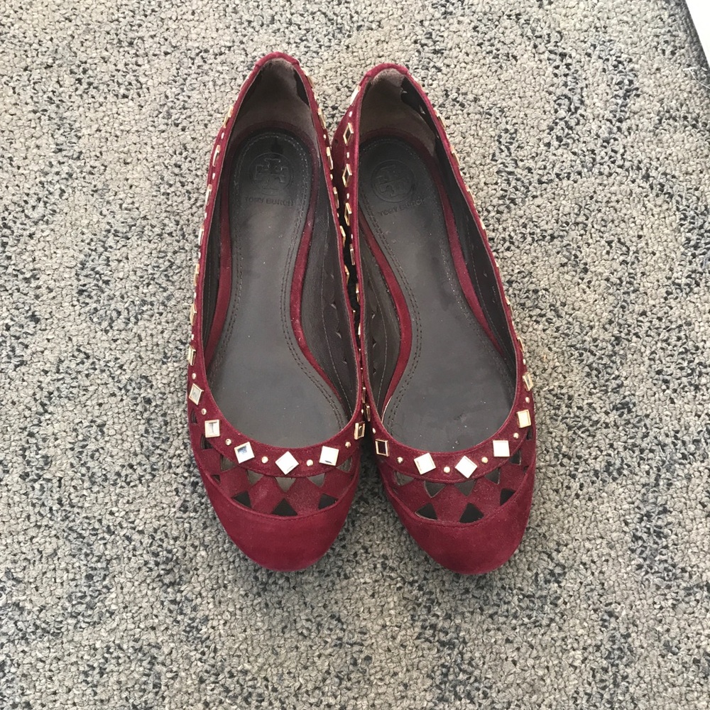 Tory Butch flats in red suede- worn twice!!