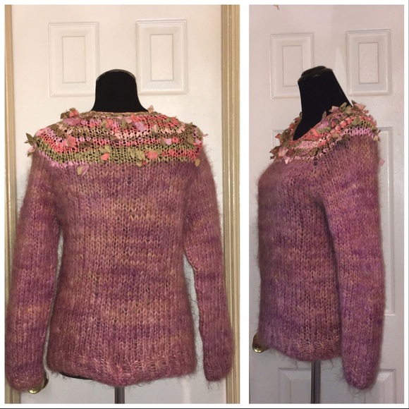 🍂🍁 🎉HP🎉Vintage Wool Fringe Embellished Sweater Sz M - Picture 3 of 6