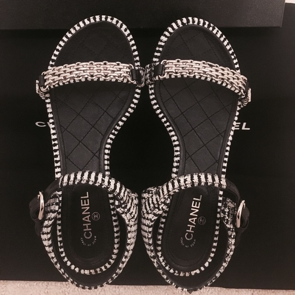 NIB Chanel 16P Tweed Ankle Trap Black white 34.5 - Picture 2 of 6