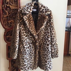 Calvin Klein Faux Fur Leopard Coat