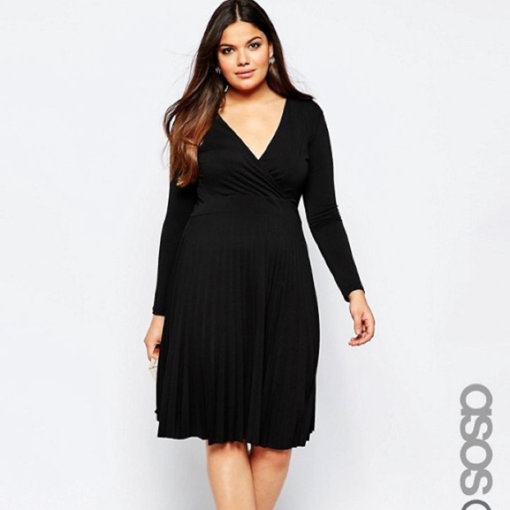 ASOS CURVE Crepe Midi Dress with Pleated Skirt