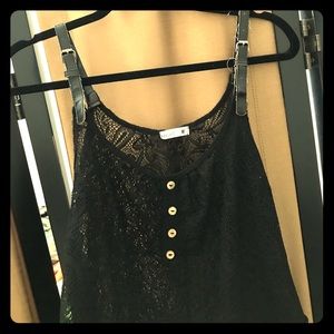 Black lace, leather straps top