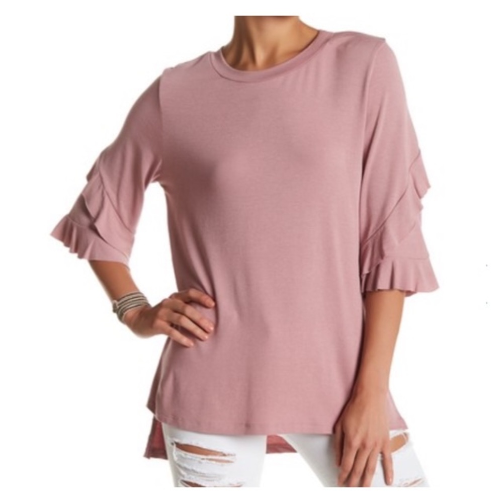 NWT Mauve Pink Dusty Rose Ruffle Sleeve Top S
