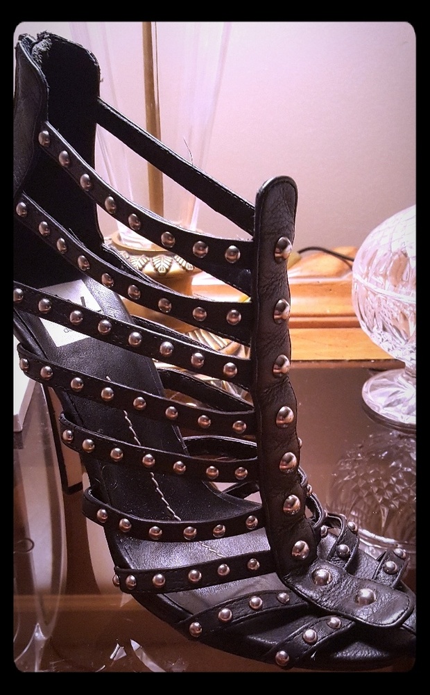 Black Strappy Studded Heels