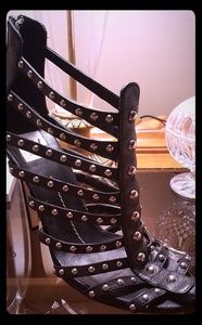 Black Strappy Studded Heels