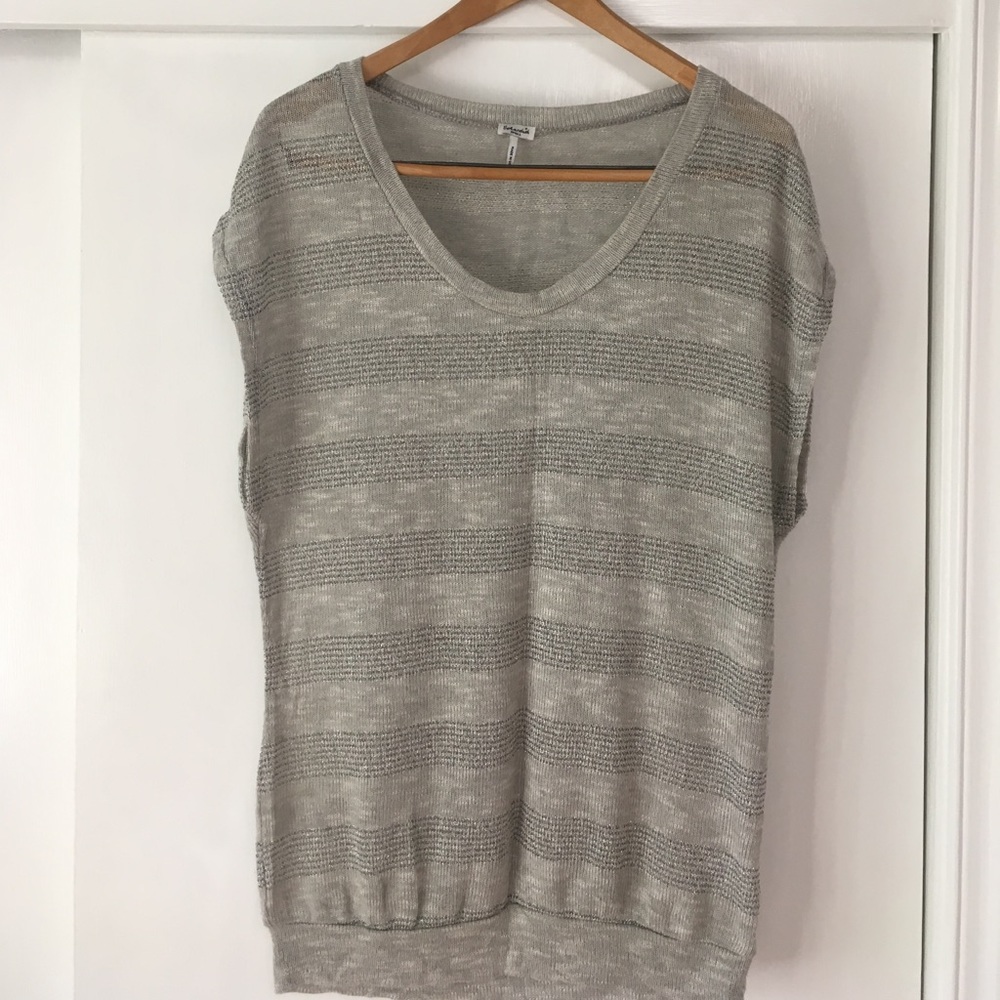 Splendid Short Sleeved Metallic Striped Sweater