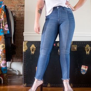 Levi's Two-Toned High Rise Skinny Jeans w/ Raw Hem
