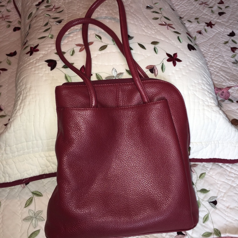 Clarks brand red leather convertible backpack