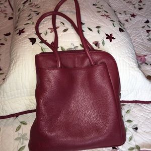 Clarks brand red leather convertible backpack