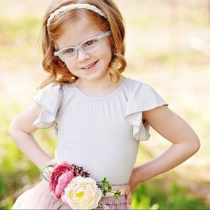 Girls Gray Flutter Sleeve Leotard Top