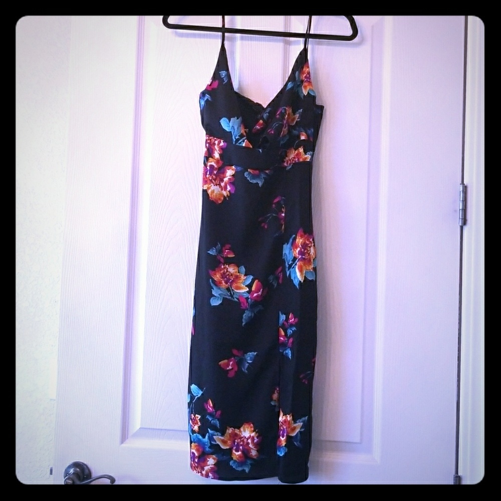 Black Floral Midi Dress