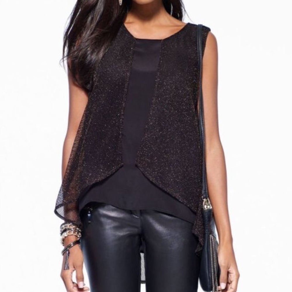 Cache Sleeveless Tunic Top with Net Overlay