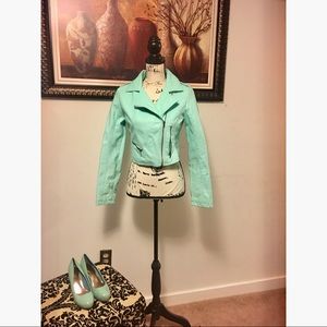 Mint color leather jacket (faux) Moto style