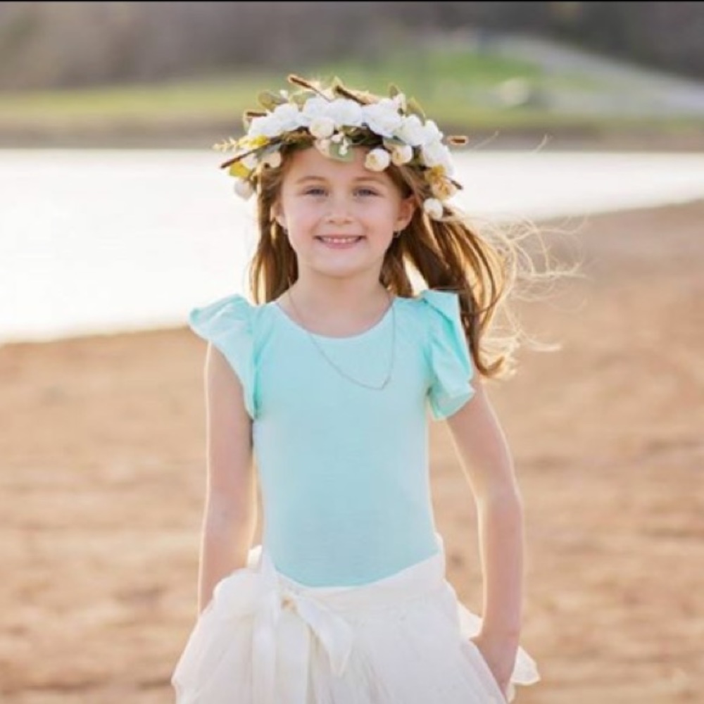 Aqua mint flutter sleeve leotard
