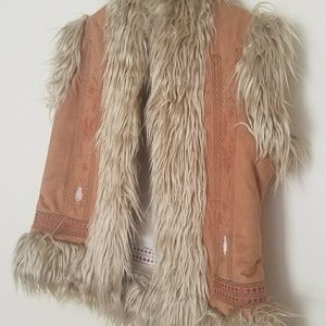 vintage embroidered faux fur vest