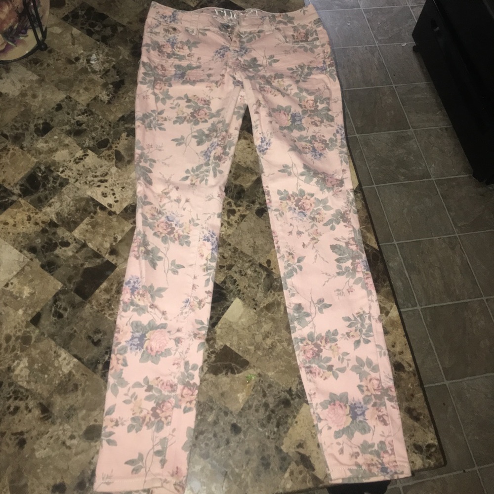 Floral flower skinny jeans pants
