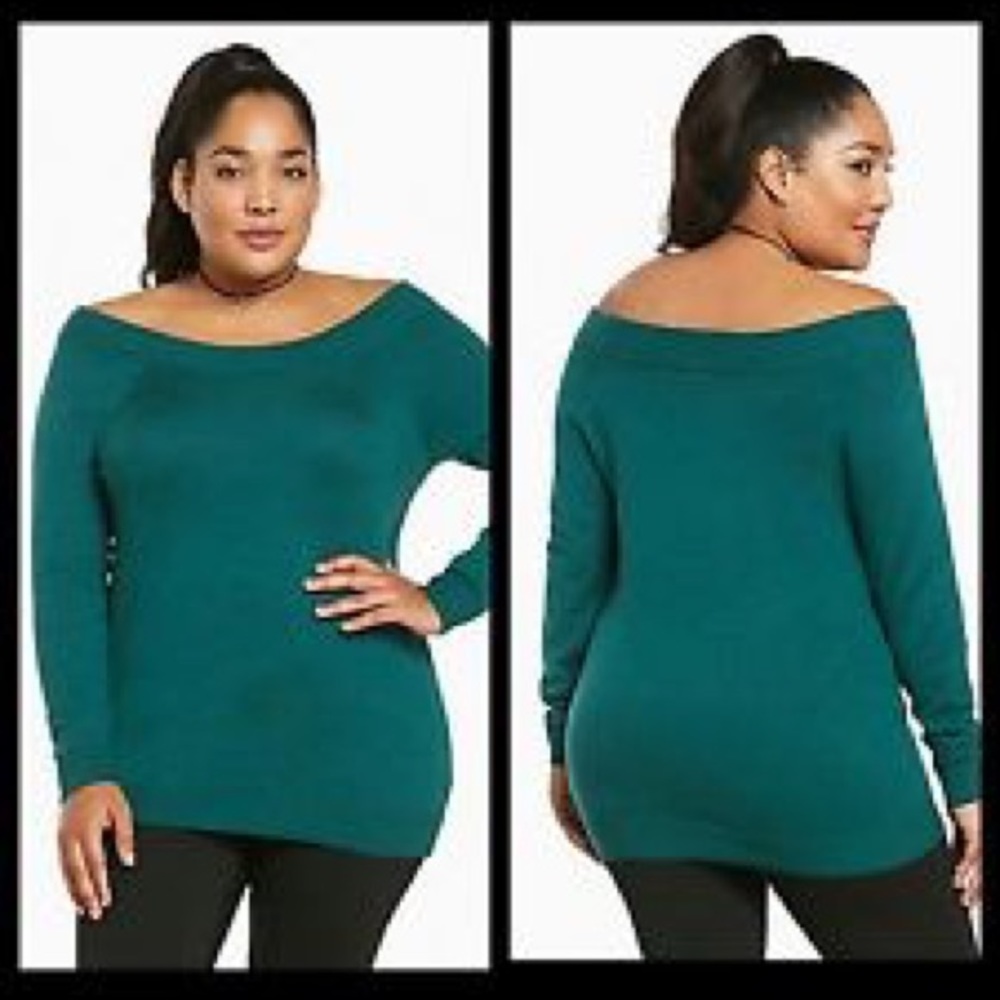TORRID Green Off Shoulder Sweater Size 1 (14-16)