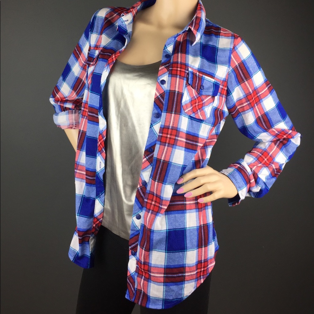  Women's Medium Flannel Red Blue 