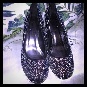 Satin Black pump with rhinestone studs