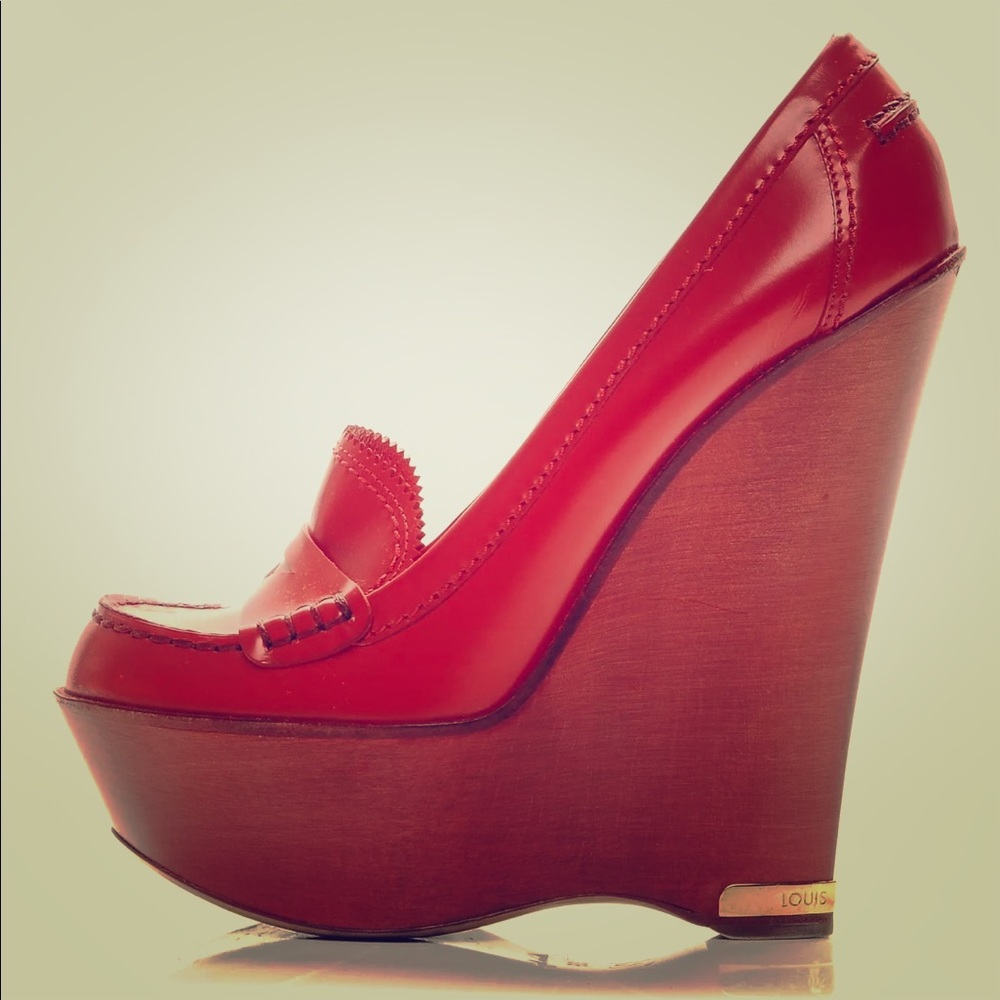 Louis Vuitton Red Leather Wedges (Discontinued)