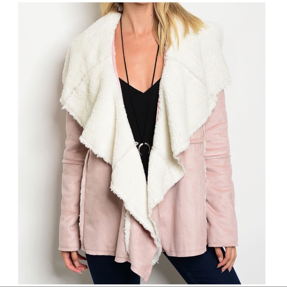 Pink Faux Suede w/Shearling Collar Jacket Coat NWT - Picture 2 of 3