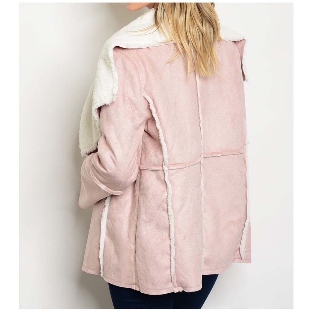 Pink Faux Suede w/Shearling Collar Jacket Coat NWT - Picture 3 of 3