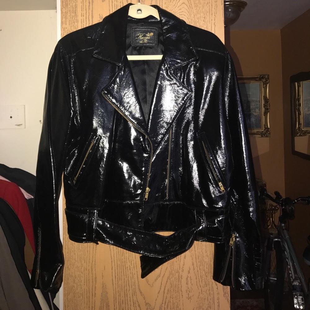 Genuine patent leather moto jacket
