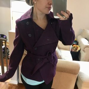 Short Plum Peacoat by Kenar
