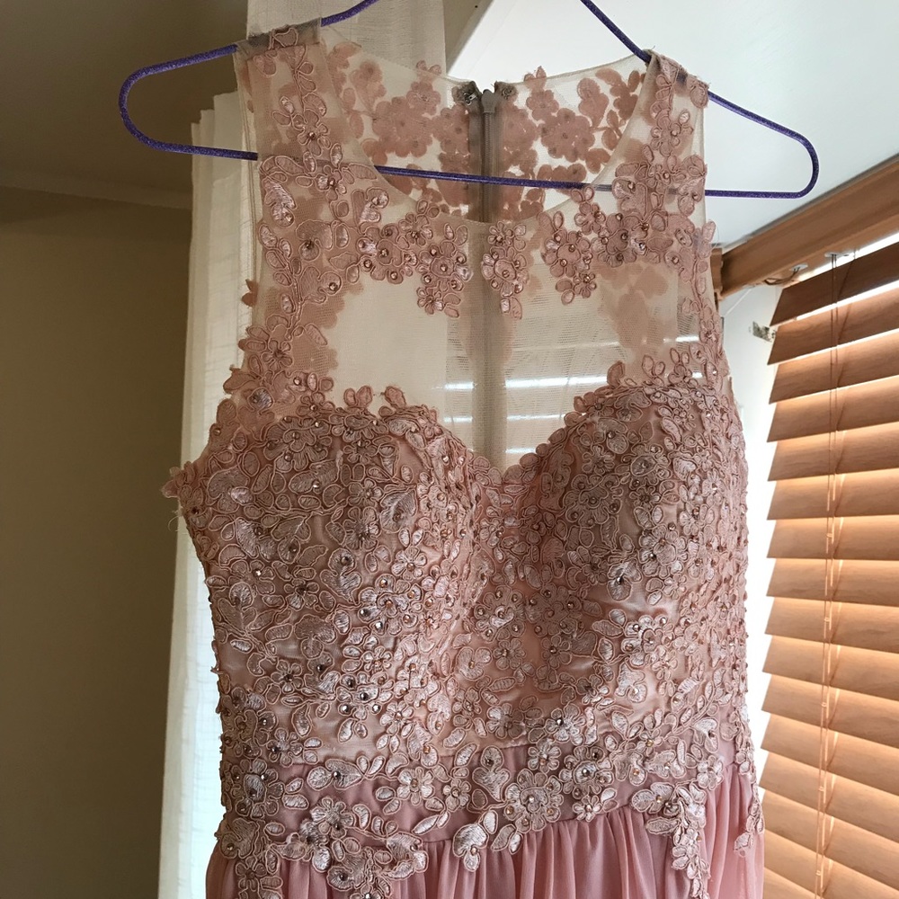 Blush Crystal floral lace illusion gown dress