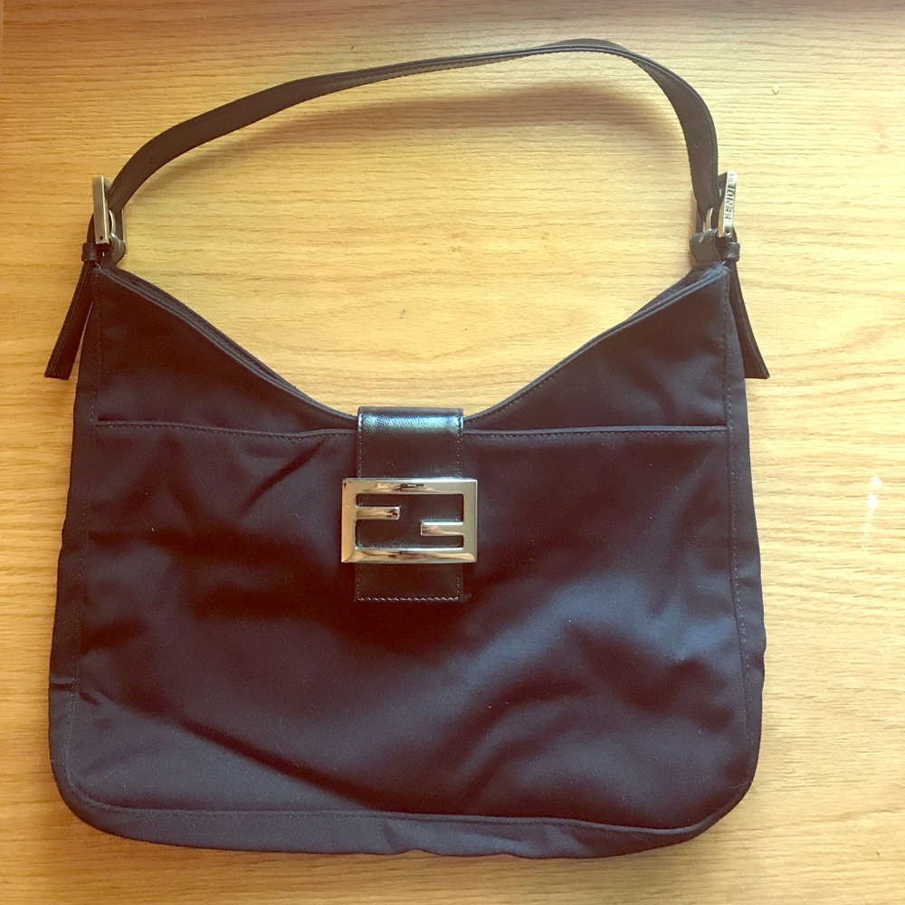 Vintage Fendi Black Satin classic baguette