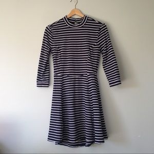 Striped Mock Turtleneck Long Sleeve Dress
