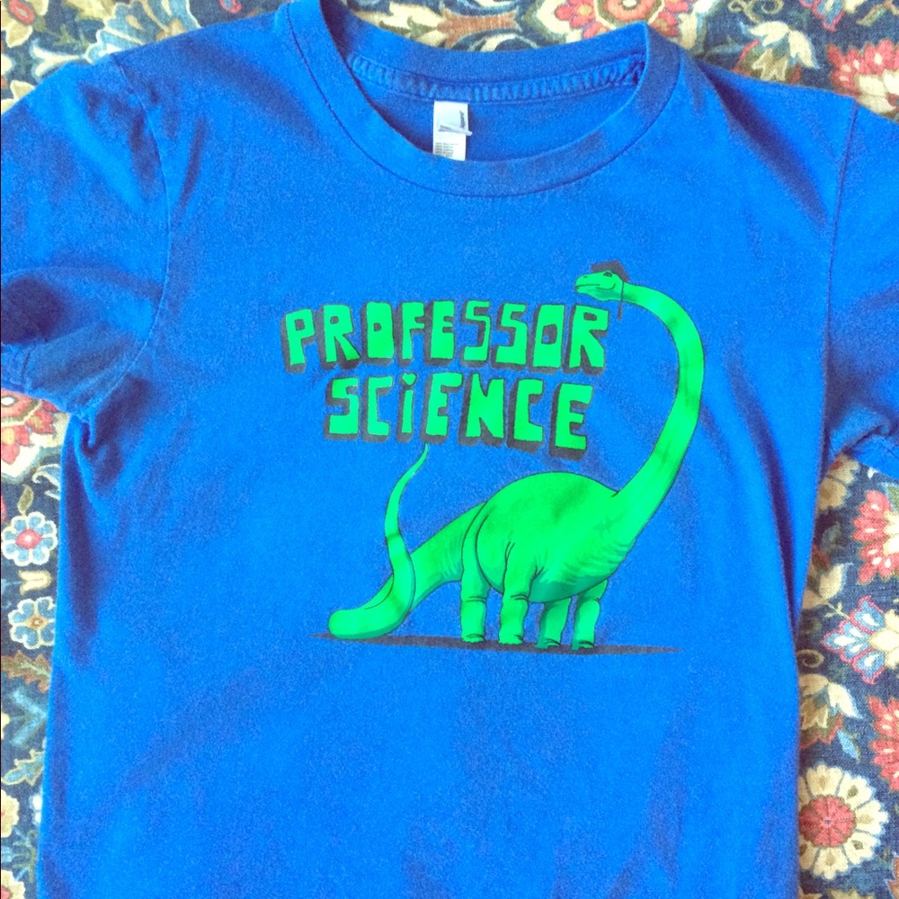 "Professor Science" blue dinosaur t-shirt M