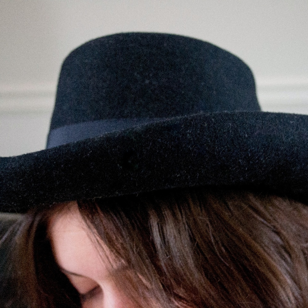 Vintage Black Wool Porkpie Hat w/ Oversized Brim