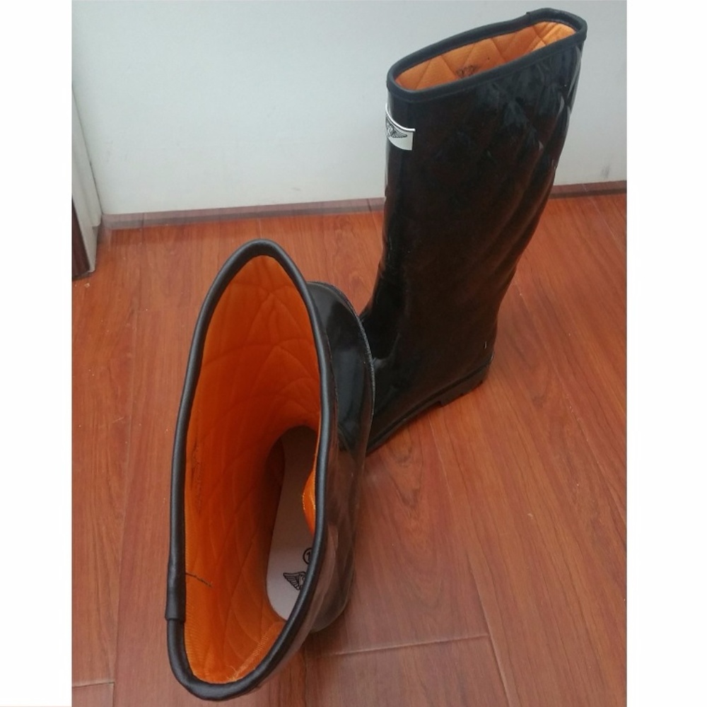 Women's Rainboots, Tall Quilted Rubber Rain Boots, #1411, Black - Picture 3 of 4