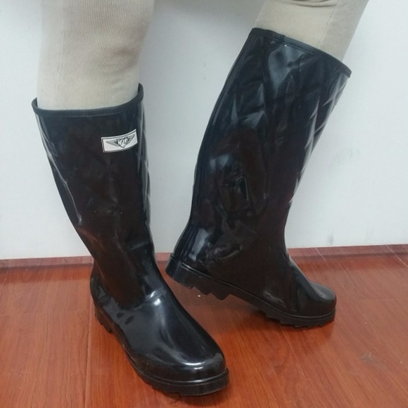 Forever Young Shoes - Women's Rainboots, Tall Quilted Rubber Rain Boots, #1411, Black
